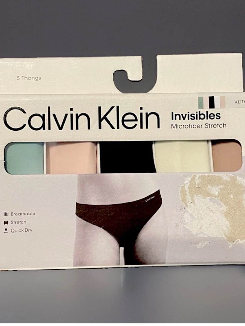 Calvin Klein Invisibles Thongs XL Microfiber Stretch 5-Pack B & W Pastel Mix NIB